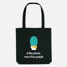 Laden Sie das Bild in den Galerie-Viewer, I Like Plants More Than People Tote Bag-Vegan Apparel, Vegan Accessories, Vegan Gift, Vegan Tote Bag-Vegan Outfitters-Black-Vegan Outfitters