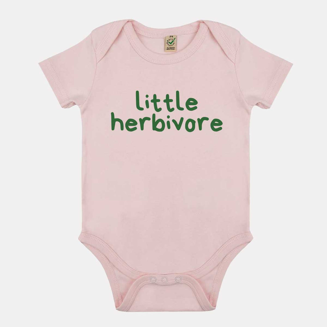 Little Herbivore Vegan Babygrow-Vegan Apparel, Vegan Clothing, Vegan Baby Onesie, EPB02-Vegan Outfitters-3-6 months-Powder Pink-Vegan Outfitters