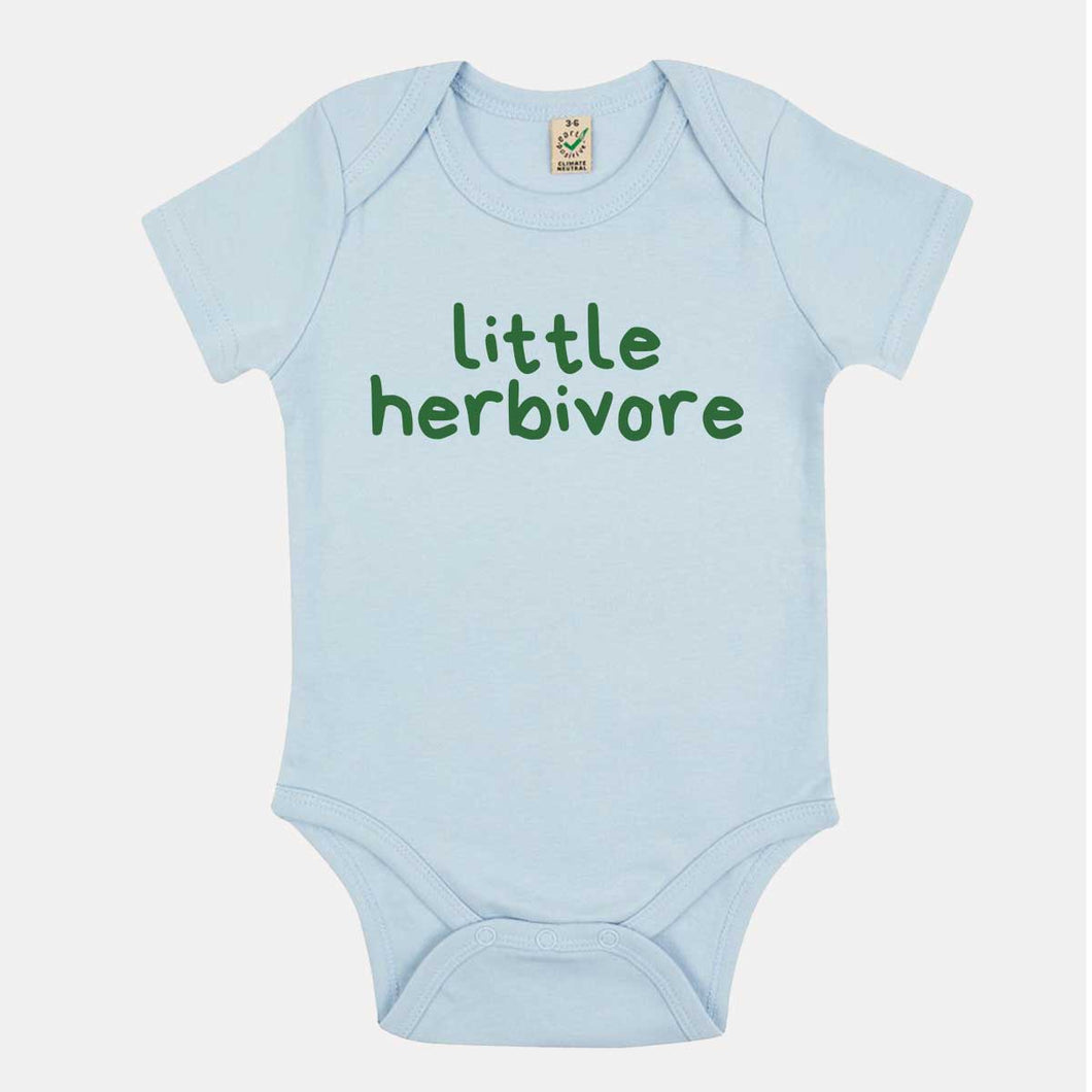 Little Herbivore Vegan Babygrow-Vegan Apparel, Vegan Clothing, Vegan Baby Onesie, EPB02-Vegan Outfitters-3-6 months-Soft Blue-Vegan Outfitters