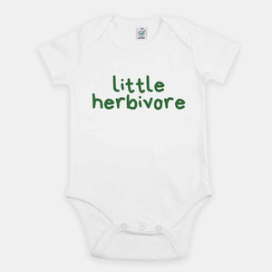 Little Herbivore Vegan Babygrow-Vegan Apparel, Vegan Clothing, Vegan Baby Onesie, EPB02-Vegan Outfitters-3-6 months-White-Vegan Outfitters