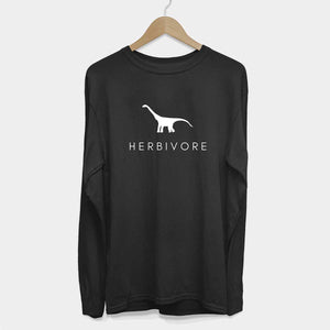 Long Sleeve Herbivore Dinosaur Ethical Vegan T-Shirt (Mens)-Vegan Apparel, Vegan Clothing, Vegan Long Sleeve T Shirt, Shuffler-Vegan Outfitters-Small-Black-Vegan Outfitters