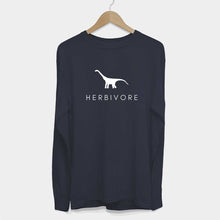 Laden Sie das Bild in den Galerie-Viewer, Long Sleeve Herbivore Dinosaur Ethical Vegan T-Shirt (Mens)-Vegan Apparel, Vegan Clothing, Vegan Long Sleeve T Shirt, Shuffler-Vegan Outfitters-Small-French Navy-Vegan Outfitters