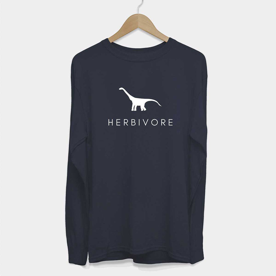 Long Sleeve Herbivore Dinosaur Ethical Vegan T-Shirt (Mens)-Vegan Apparel, Vegan Clothing, Vegan Long Sleeve T Shirt, Shuffler-Vegan Outfitters-Small-French Navy-Vegan Outfitters