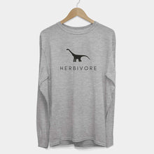 Charger l&#39;image dans la galerie, Long Sleeve Herbivore Dinosaur Ethical Vegan T-Shirt (Mens)-Vegan Apparel, Vegan Clothing, Vegan Long Sleeve T Shirt, Shuffler-Vegan Outfitters-Small-Grey-Vegan Outfitters