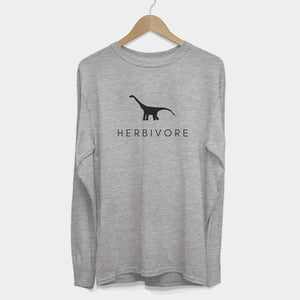 Long Sleeve Herbivore Dinosaur Ethical Vegan T-Shirt (Mens)-Vegan Apparel, Vegan Clothing, Vegan Long Sleeve T Shirt, Shuffler-Vegan Outfitters-Small-Grey-Vegan Outfitters