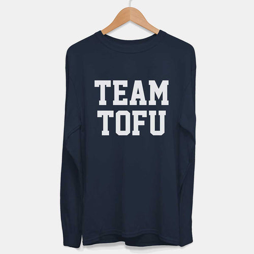 Long Sleeve Team Tofu Ethical Vegan T-Shirt (Mens)-Vegan Apparel, Vegan Clothing, Vegan Long Sleeve T Shirt, Shuffler-Vegan Outfitters-Small-French Navy-Vegan Outfitters