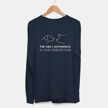 Laden Sie das Bild in den Galerie-Viewer, Long Sleeve The Only Difference is Your Perception Ethical Vegan T-Shirt (Mens)-Vegan Apparel, Vegan Clothing, Vegan Long Sleeve T Shirt, Shuffler-Vegan Outfitters-Small-French Navy-Vegan Outfitters