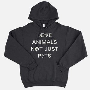 Love Animals Not Just Pets Hoodie (Unisex)-Vegan Apparel, Vegan Clothing, Vegan Hoodie JH001-Vegan Outfitters-X-Small-Smoky Black-Vegan Outfitters