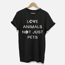 Laden Sie das Bild in den Galerie-Viewer, Love Animals Not Just Pets T-Shirt (Unisex)-Vegan Apparel, Vegan Clothing, Vegan T Shirt, BC3001-Vegan Outfitters-X-Small-Smoky Black-Vegan Outfitters