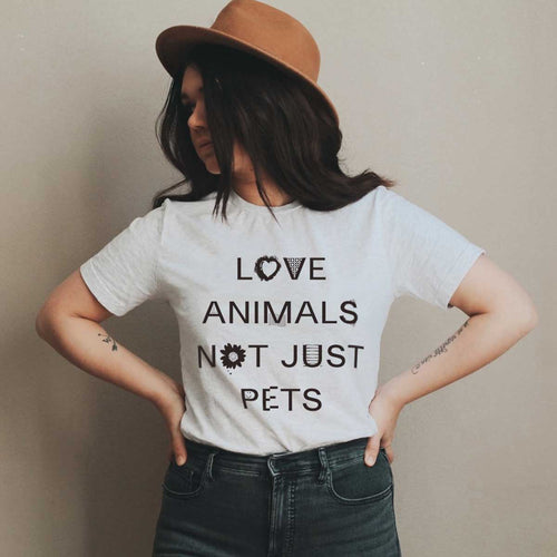 Love Animals Not Just Pets T-Shirt (Unisex)-Vegan Apparel, Vegan Clothing, Vegan T Shirt, BC3001-Vegan Outfitters-X-Small-Natural Heather-Vegan Outfitters