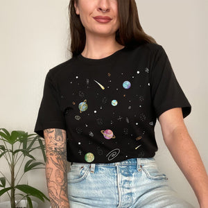 T-shirt végétalien planètes (unisexe)