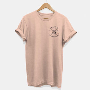 Respect Your Mother Corner Ethical Vegan T-Shirt (Unisex)-Vegan Apparel, Vegan Clothing, Vegan T Shirt, BC3001-Vegan Outfitters-X-Small-Peach-Vegan Outfitters