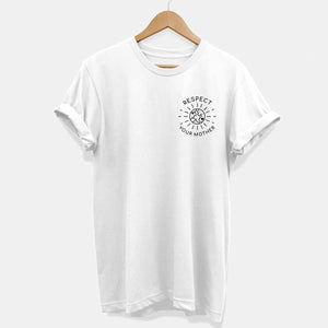 Respect Your Mother Corner Ethical Vegan T-Shirt (Unisex)-Vegan Apparel, Vegan Clothing, Vegan T Shirt, BC3001-Vegan Outfitters-X-Small-White-Vegan Outfitters