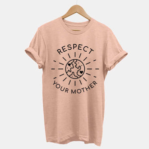Respect Your Mother Ethical Vegan T-Shirt (Unisex)-Vegan Apparel, Vegan Clothing, Vegan T Shirt, BC3001-Vegan Outfitters-X-Small-Peach-Vegan Outfitters