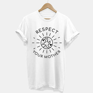 Respect Your Mother Ethical Vegan T-Shirt (Unisex)-Vegan Apparel, Vegan Clothing, Vegan T Shirt, BC3001-Vegan Outfitters-X-Small-White-Vegan Outfitters