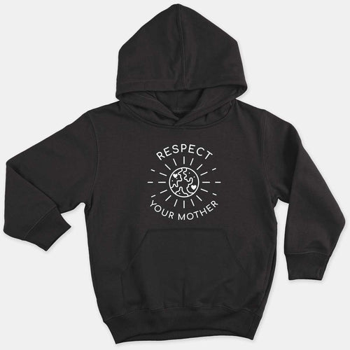 Respect Your Mother Kids Hoodie (Unisex)-Vegan Apparel, Vegan Clothing, Vegan Kids Hoodie, JH001J-Vegan Outfitters-3-4 years-Black-Vegan Outfitters