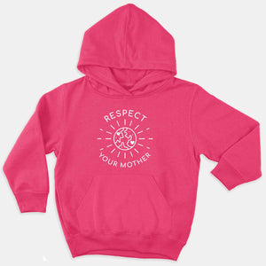Respect Your Mother Kids Hoodie (Unisex)-Vegan Apparel, Vegan Clothing, Vegan Kids Hoodie, JH001J-Vegan Outfitters-3-4 years-Bold Pink-Vegan Outfitters