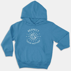 Respect Your Mother Kids Hoodie (Unisex)-Vegan Apparel, Vegan Clothing, Vegan Kids Hoodie, JH001J-Vegan Outfitters-3-4 years-Bright Blue-Vegan Outfitters