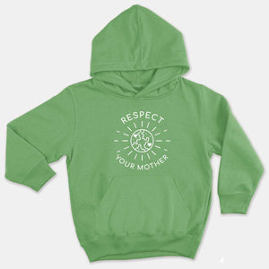 Respect Your Mother Kids Hoodie (Unisex)-Vegan Apparel, Vegan Clothing, Vegan Kids Hoodie, JH001J-Vegan Outfitters-3-4 years-Green-Vegan Outfitters