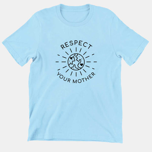 Respect Your Mother Kids T-Shirt (Unisex)-Vegan Apparel, Vegan Clothing, Vegan Kids Shirt, Mini Creator-Vegan Outfitters-3-4 Years-Pastel Blue-Vegan Outfitters