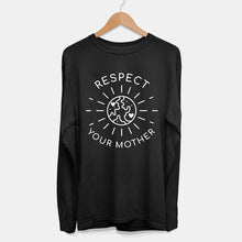 Load image into Gallery viewer, Respect Your Mother Long Sleeve Vegan T-Shirt (Mens)-Vegan Apparel, Vegan Clothing, Vegan Long Sleeve T Shirt, Shuffler-Vegan Outfitters-Small-Black-Vegan Outfitters