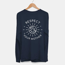 Load image into Gallery viewer, Respect Your Mother Long Sleeve Vegan T-Shirt (Mens)-Vegan Apparel, Vegan Clothing, Vegan Long Sleeve T Shirt, Shuffler-Vegan Outfitters-Small-French Navy-Vegan Outfitters