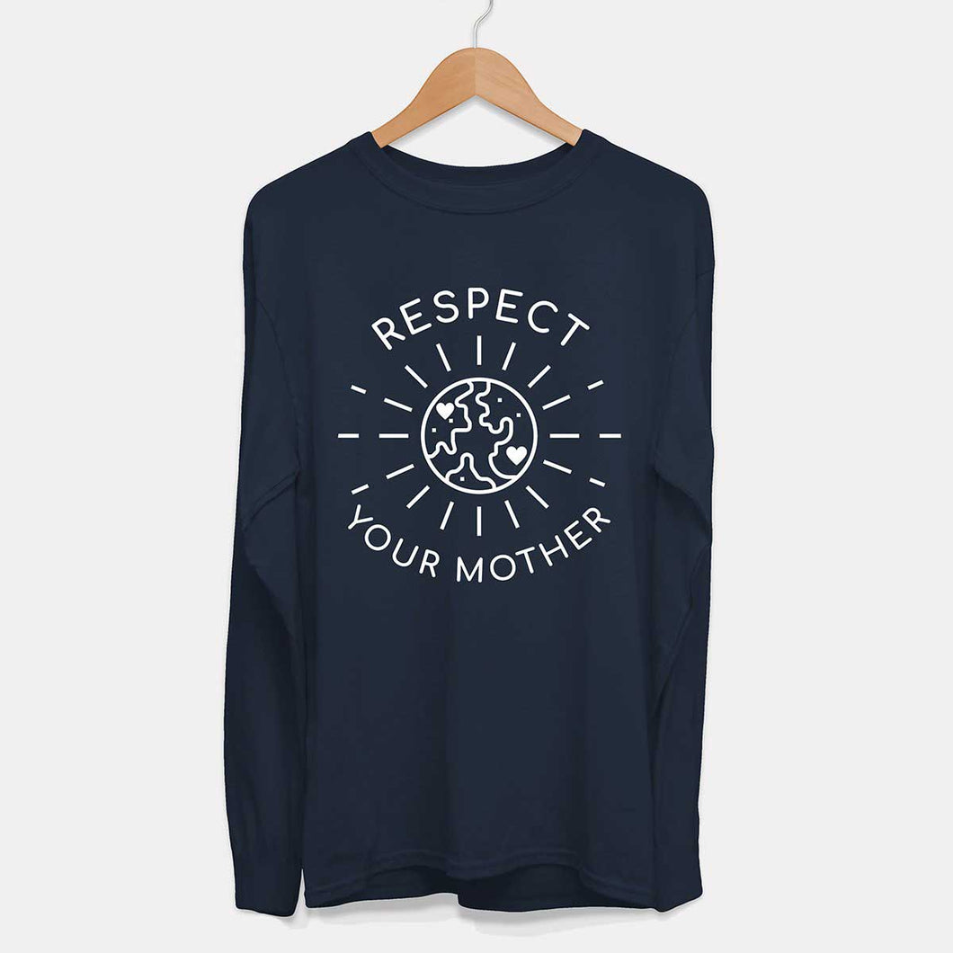Respect Your Mother Long Sleeve Vegan T-Shirt (Mens)-Vegan Apparel, Vegan Clothing, Vegan Long Sleeve T Shirt, Shuffler-Vegan Outfitters-Small-French Navy-Vegan Outfitters