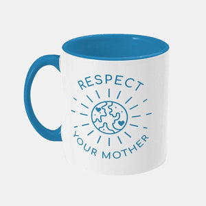 Respect Your Mother Vegan Mug, Vegan Gift-Vegan Apparel, Vegan Accessories, Vegan Gift, Vegan Two Tone Mug-Vegan Outfitters-Blue-Vegan Outfitters