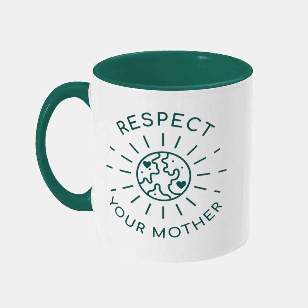 Respect Your Mother Vegan Mug, Vegan Gift-Vegan Apparel, Vegan Accessories, Vegan Gift, Vegan Two Tone Mug-Vegan Outfitters-Green-Vegan Outfitters