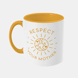 Respect Your Mother Vegan Mug, Vegan Gift-Vegan Apparel, Vegan Accessories, Vegan Gift, Vegan Two Tone Mug-Vegan Outfitters-Yellow-Vegan Outfitters