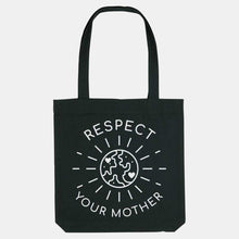 Laden Sie das Bild in den Galerie-Viewer, Respect Your Mother Woven Tote Bag, Vegan Gift-Vegan Apparel, Vegan Accessories, Vegan Gift, Vegan Tote Bag-Vegan Outfitters-Black-Vegan Outfitters