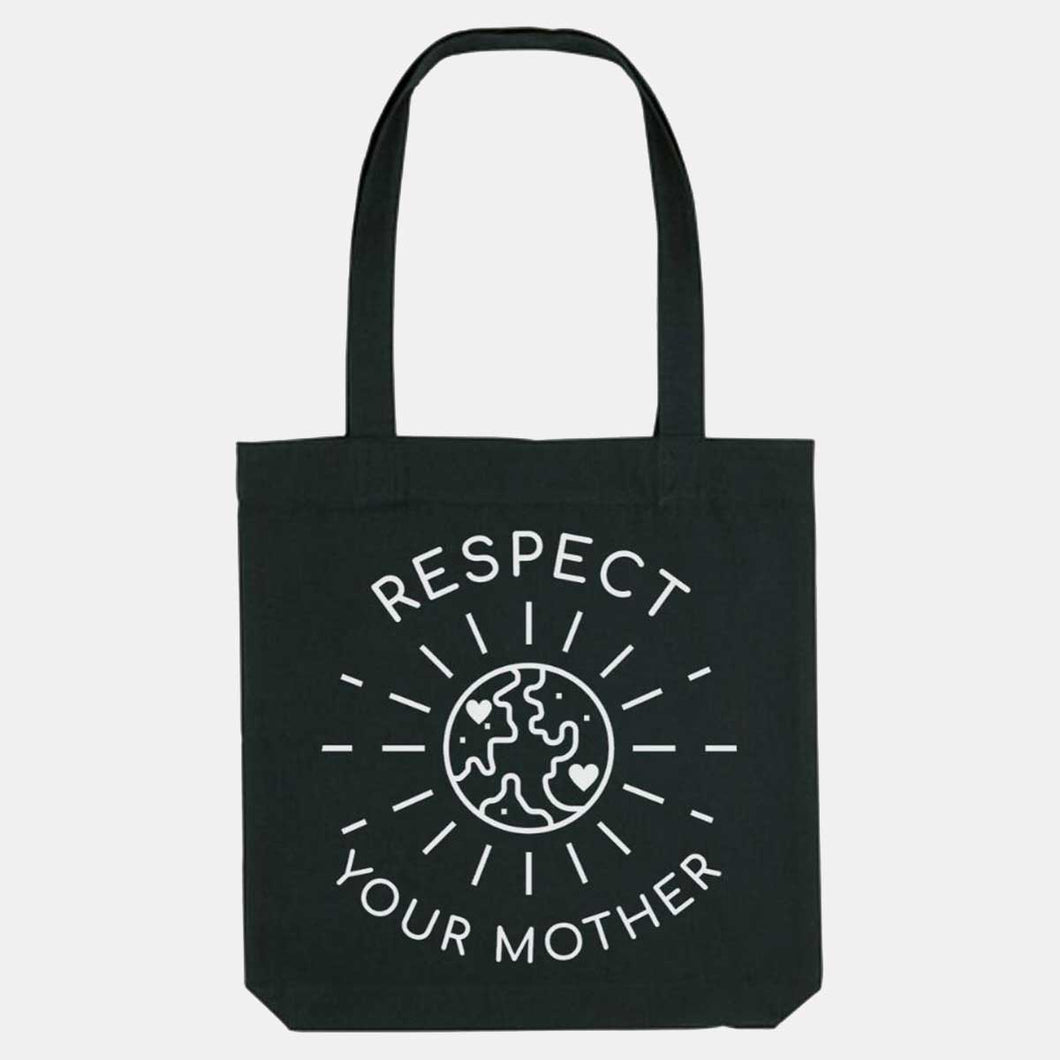 Respect Your Mother Woven Tote Bag, Vegan Gift-Vegan Apparel, Vegan Accessories, Vegan Gift, Vegan Tote Bag-Vegan Outfitters-Black-Vegan Outfitters