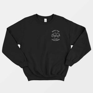 Save The Chubby Unicorns Corner Ethical Vegan Sweatshirt (Unisex)-Vegan Apparel, Vegan Clothing, Vegan Sweatshirt, JH030-Vegan Outfitters-X-Small-Black-Vegan Outfitters