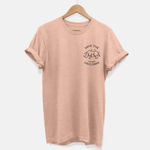 Load image into Gallery viewer, Save The Chubby Unicorns Corner Ethical Vegan T-Shirt (Unisex)-Vegan Apparel, Vegan Clothing, Vegan T Shirt, BC3001-Vegan Outfitters-X-Small-Peach-Vegan Outfitters