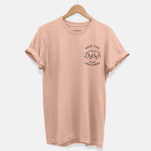 Save The Chubby Unicorns Corner Ethical Vegan T-Shirt (Unisex)-Vegan Apparel, Vegan Clothing, Vegan T Shirt, BC3001-Vegan Outfitters-X-Small-Peach-Vegan Outfitters