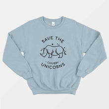 Laden Sie das Bild in den Galerie-Viewer, Save The Chubby Unicorns Ethical Vegan Sweatshirt (Unisex)-Vegan Apparel, Vegan Clothing, Vegan Sweatshirt, JH030-Vegan Outfitters-X-Small-Blue-Vegan Outfitters