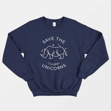 Laden Sie das Bild in den Galerie-Viewer, Save The Chubby Unicorns Ethical Vegan Sweatshirt (Unisex)-Vegan Apparel, Vegan Clothing, Vegan Sweatshirt, JH030-Vegan Outfitters-X-Small-Navy-Vegan Outfitters