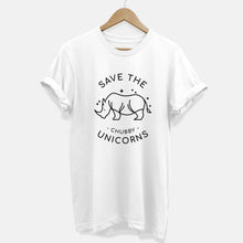 Load image into Gallery viewer, Save The Chubby Unicorns Ethical Vegan T-Shirt (Unisex)-Vegan Apparel, Vegan Clothing, Vegan T Shirt, BC3001-Vegan Outfitters-X-Small-White-Vegan Outfitters