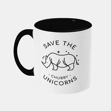 Load image into Gallery viewer, Save The Chubby Unicorns Vegan Mug, Vegan Gift-Vegan Apparel, Vegan Accessories, Vegan Gift, Vegan Two Tone Mug-Vegan Outfitters-Black-Vegan Outfitters