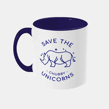 Load image into Gallery viewer, Save The Chubby Unicorns Vegan Mug, Vegan Gift-Vegan Apparel, Vegan Accessories, Vegan Gift, Vegan Two Tone Mug-Vegan Outfitters-Blue-Vegan Outfitters