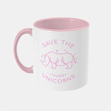 Load image into Gallery viewer, Save The Chubby Unicorns Vegan Mug, Vegan Gift-Vegan Apparel, Vegan Accessories, Vegan Gift, Vegan Two Tone Mug-Vegan Outfitters-Pink-Vegan Outfitters