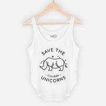 Load image into Gallery viewer, Save The Chubby Unicorns Women&#39;s Festival Tank-Vegan Apparel, Vegan Clothing, Vegan Tank Top, NL5033-Vegan Outfitters-X-Small-White-Vegan Outfitters