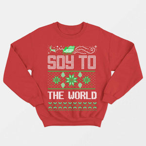 Soy To The World Vegan Christmas Jumper (Unisex)-Vegan Apparel, Vegan Clothing, Vegan Sweatshirt-Vegan Outfitters-X-Small-Red-Vegan Outfitters