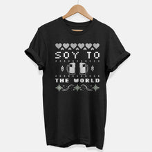 Load image into Gallery viewer, Soy To The World Vegan Christmas T-Shirt (Unisex)-Vegan Apparel, Vegan Clothing, Vegan T Shirt-Vegan Outfitters-X-Small-Black-Vegan Outfitters