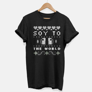 Soy To The World Vegan Christmas T-Shirt (Unisex)-Vegan Apparel, Vegan Clothing, Vegan T Shirt-Vegan Outfitters-X-Small-Black-Vegan Outfitters