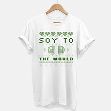 Load image into Gallery viewer, Soy To The World Vegan Christmas T-Shirt (Unisex)-Vegan Apparel, Vegan Clothing, Vegan T Shirt-Vegan Outfitters-X-Small-White-Vegan Outfitters