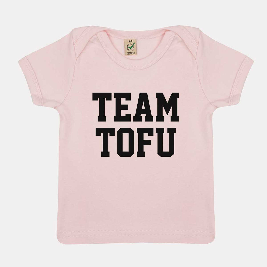 Team Tofu Vegan Baby T-Shirt-Vegan Apparel, Vegan Clothing, Vegan Baby Shirt, EPB01-Vegan Outfitters-3-6 months-Powder Pink-Vegan Outfitters
