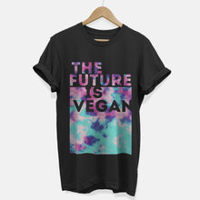 Load image into Gallery viewer, The Future Is Vegan Tie Dye Print Ethical Vegan T-Shirt (Unisex)-Vegan Apparel, Vegan Clothing, Vegan T Shirt, BC3001-Vegan Outfitters-X-Small-Black-Vegan Outfitters