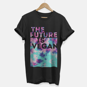 The Future Is Vegan Tie Dye Print Ethical Vegan T-Shirt (Unisex)-Vegan Apparel, Vegan Clothing, Vegan T Shirt, BC3001-Vegan Outfitters-X-Small-Black-Vegan Outfitters