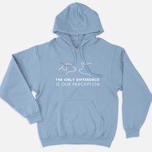 Laden Sie das Bild in den Galerie-Viewer, The Only Difference Is Perception Ethical Vegan Hoodie (Unisex)-Vegan Apparel, Vegan Clothing, Vegan Hoodie JH001-Vegan Outfitters-X-Small-Blue-Vegan Outfitters